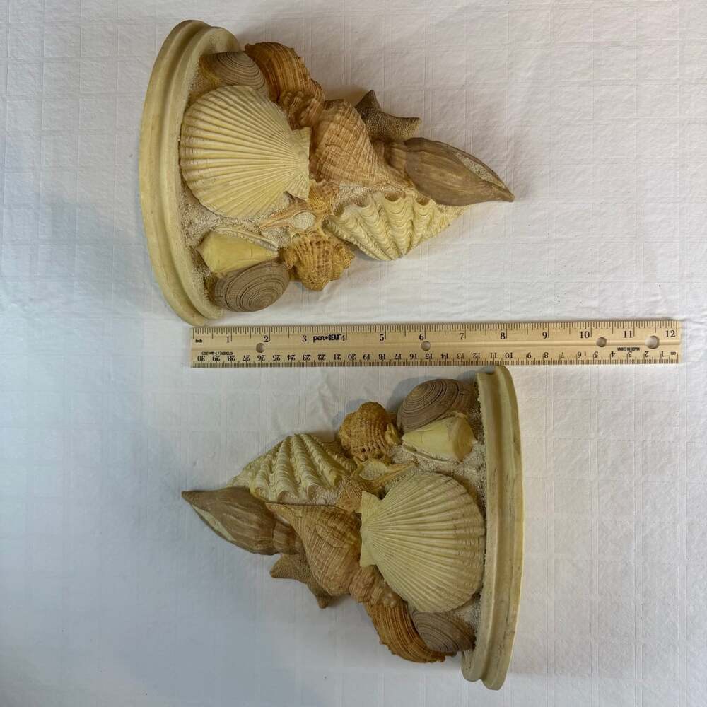 Coastal Seashell resin Wall Mounted shelves Set of 2 Beige/Brown * - Picture 2 of 12